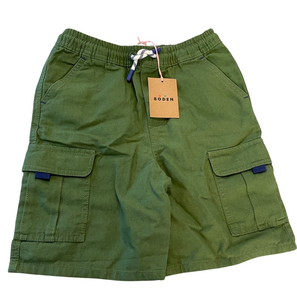Mini Boden Cargo Shorts boys 8-9Y Green Gorpcore Utility Canvas Pull On‎ Elastic